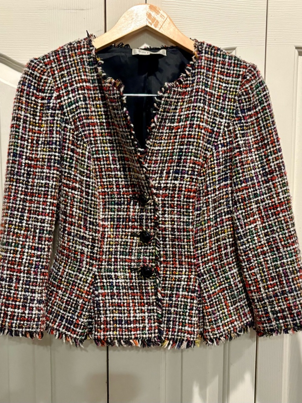 Kay Unger New York Tweed  Jacket Blazer With Bow multicolor Size 8 Y2K Vintage